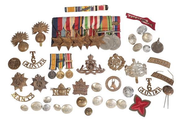 A COLLECTION OF WW2 MEDALS AND VARIOUS PIECES OF MILITARY INSIGNIA