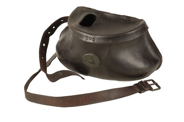 A VICTORIAN LEATHER POT-BELLIED CREEL