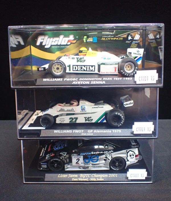 THREE BOXED 'FLY' SLOT CARS