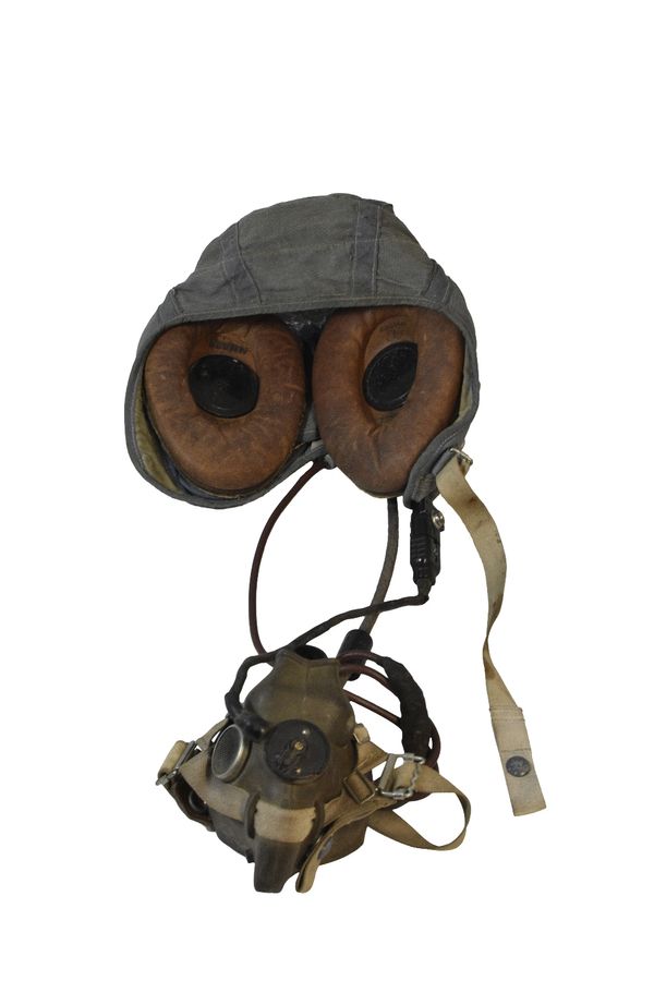 MILITARY CANVAS AND LEATHER EAR MUFF FLYING HELMET