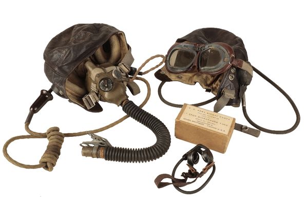 TWO WORLD WAR II LEATHER FLYING HELMETS