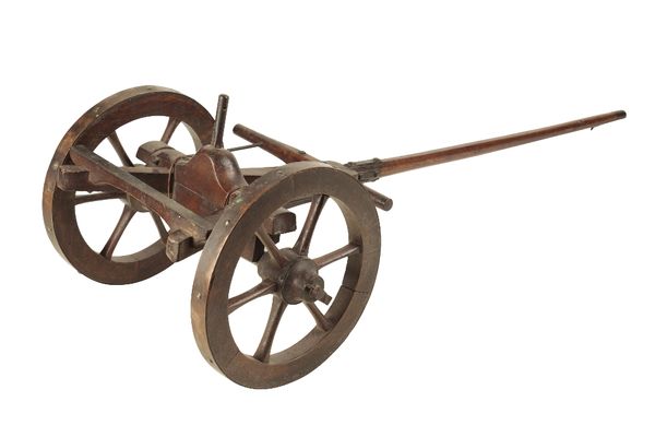 A MAHOGANY CANNON CARRIAGE