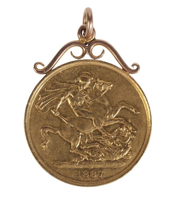 A QUEEN VICTORIA 1887 DOUBLE SOVEREIGN PENDANT