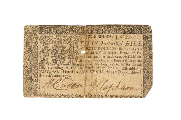 A MARYLAND $8 1720 BANK NOTE