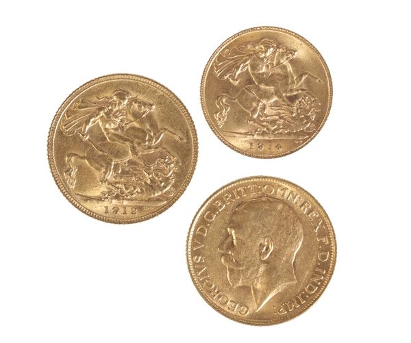 TWO GEORGE V 1912 AND 1914 GOLD SOVEREIGNS