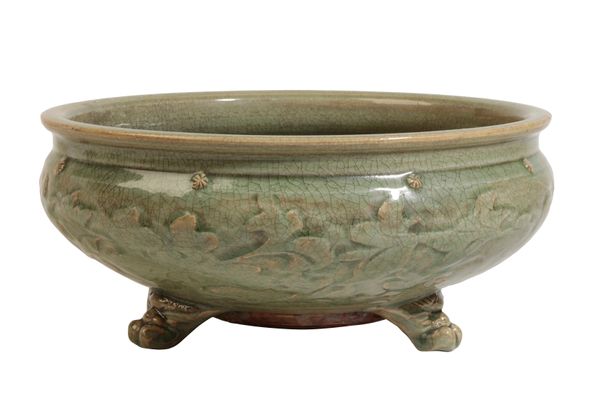 LARGE CELADON-GLAZE TRIPOD CENSER, MING DYNASTY OR LATER