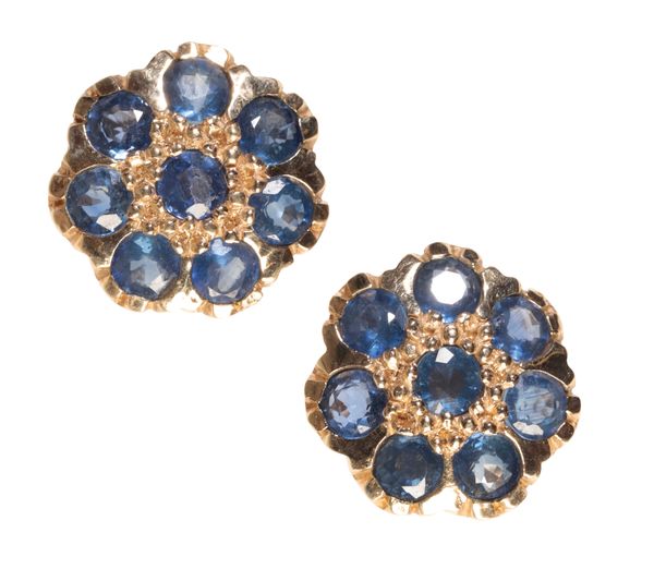 A PAIR OF SAPPHIRE CLUSTER EARRINGS