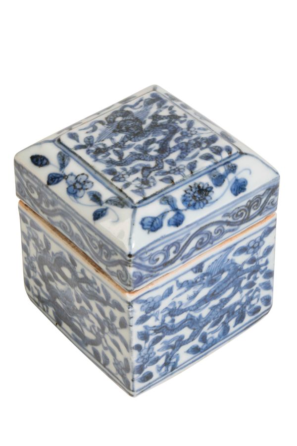 JAPANESE BLUE AND WHITE 'DRAGON' BOX, WANLI SIX CHARACTER MARK