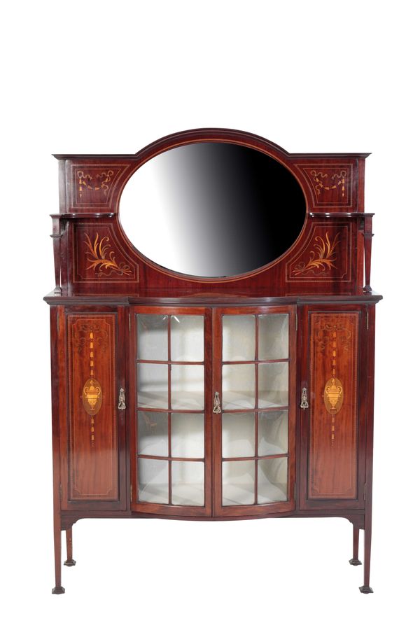 SHAPLAND & PETTER OF BARNSTAPLE: A FINE MAHOGANY INLAID DISPLAY CABINET