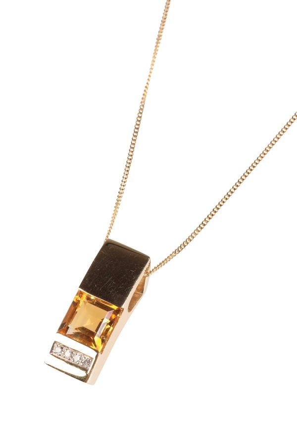 A CITRINE AND DIAMOND PENDANT NECKLACE