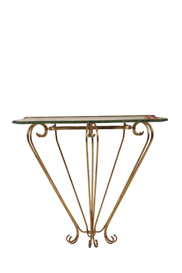 * MANNER OF PIER LUIGI COLLI: A BRASS CONSOLE TABLE AND MATCHING MIRROR