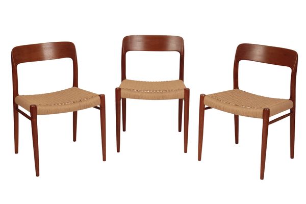 * NIELS OTTO MOLLER FOR J.L. MOLLERS MOBELFABRIK: A SET OF SIX TEAK FRAMED "75 EDITION" DINING CHAIRS