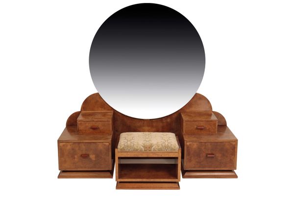 ART DECO BURR ELM "CLOUD" DRESSING TABLE AND STOOL