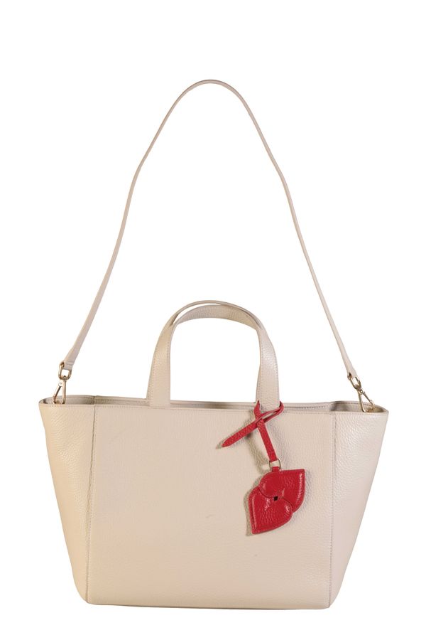 A LULU GUINNESS CREAM LEATHER TOTE BAG