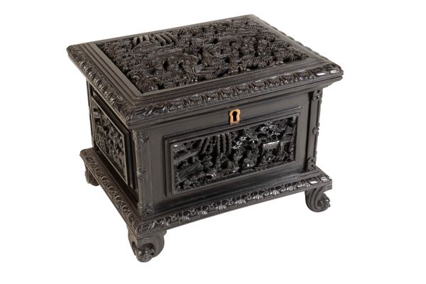 CANTON CARVED EBONY CASKET, QING DYNASTY, 19TH CENTURY