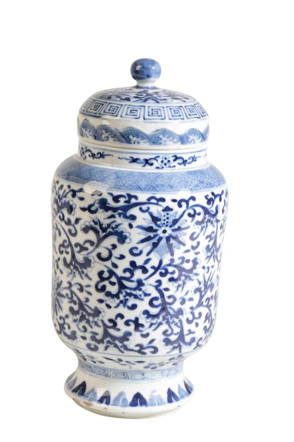 BLUE AND WHITE 'LOTUS' JAR AND COVER, KANGXI SEAL MARK BUT LATER