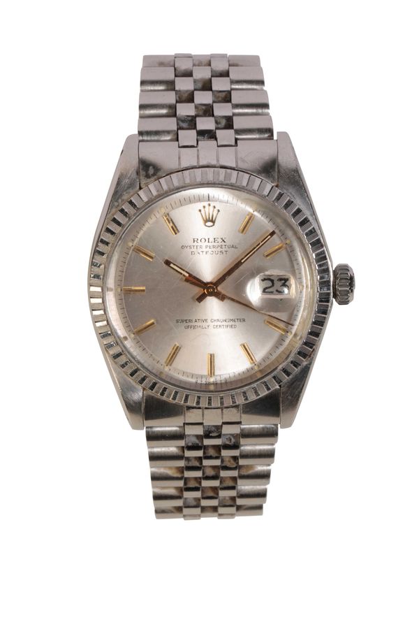 ROLEX OYSTER PERPETUAL DATEJUST STAINLESS STEEL GENTLEMANS BRACELET WATCH