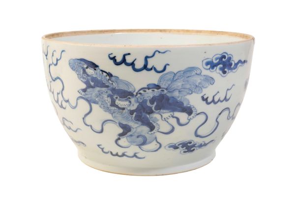 LARGE BLUE AND WHITE 'BUDDHIST-LION' BOWL, QING DYNASTY