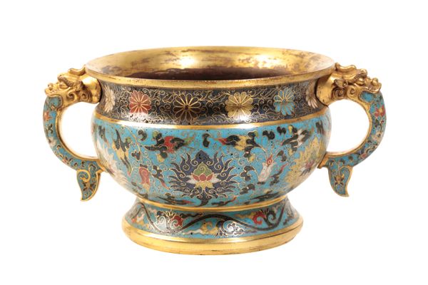 CLOISONNÉ AND GILT-BRONZE 'LOTUS' CENSER