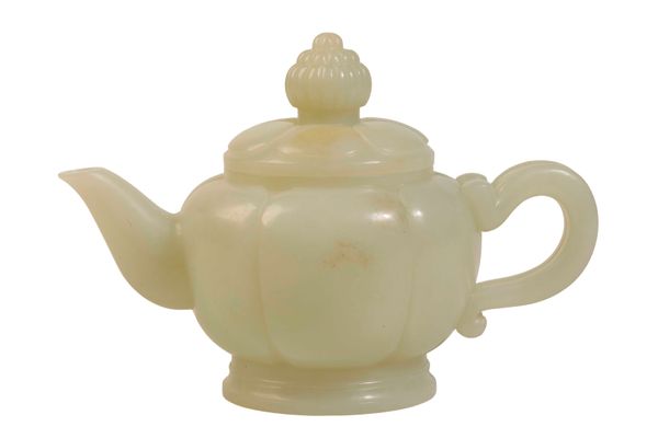 CARVED WHITE JADE 'LOTUS' WINEPOT