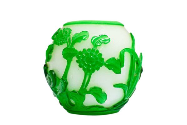 PEKING GREEN GLASS OVERLAY WATERPOT, LATE QING DYNASTY