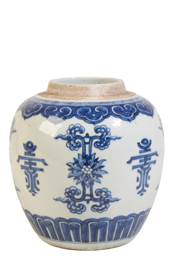 BLUE AND WHITE 'LOTUS' JAR, QING DYNASTY