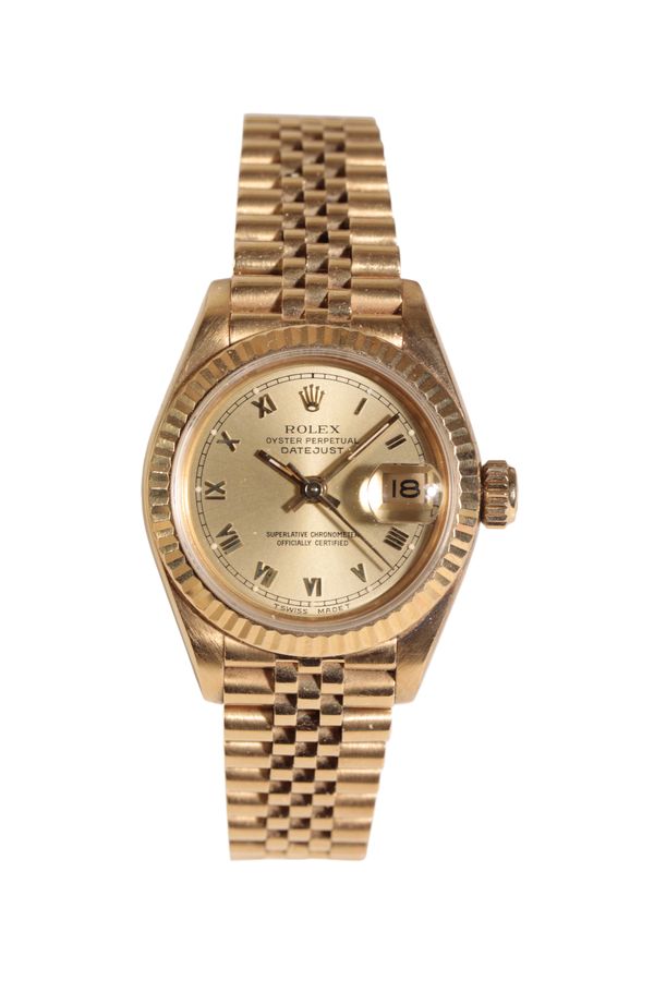 ROLEX OYSTER PERPETUAL DATE JUST 18CT GOLD LADY'S BRACELET WATCH