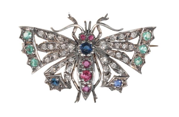 A DIAMOND AND GEM SET BUTTERFLY BROOCH