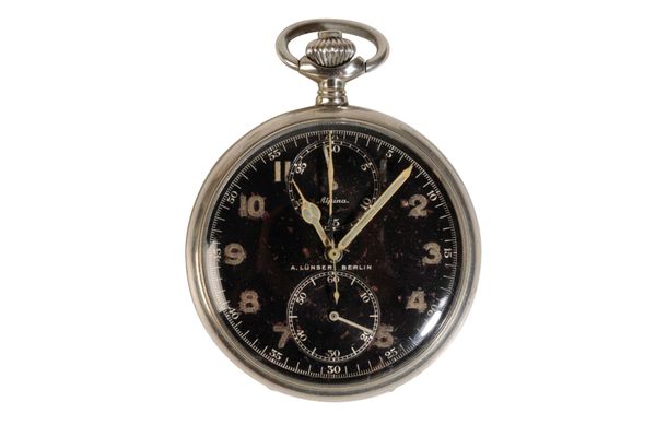 ALPINA NICKEL-PLATED CHRONOGRAPH GENTLEMAN'S POCKET WATCH