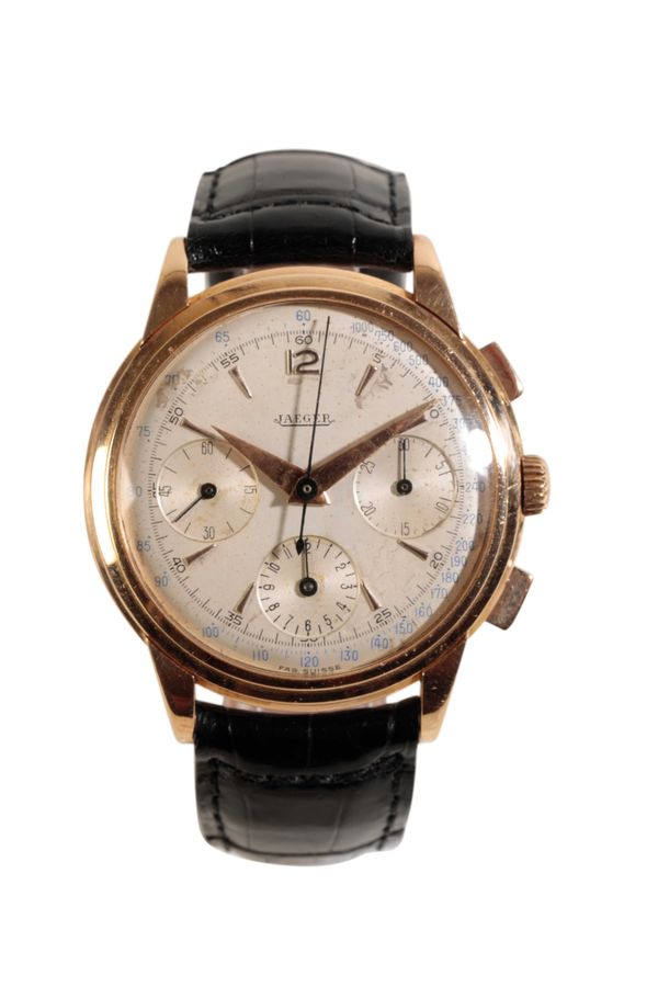 JAEGER 18CT ROSE GOLD CHRONOGRAPH GENTLEMAN'S WRIST WATCH