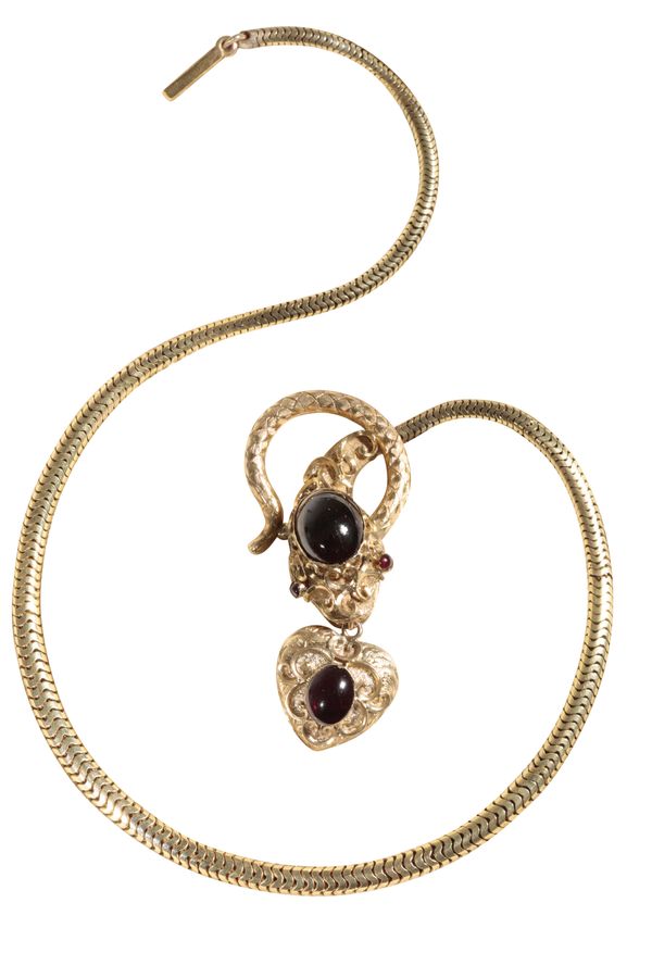 A GARNET AND GOLD SNAKE NECKLACE