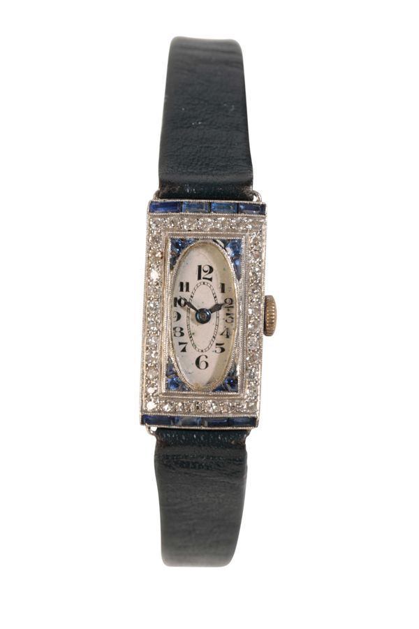 LADY'S 18 CT WHITE GOLD, DIAMOND AND SAPPHIRE COCKTAIL WATCH