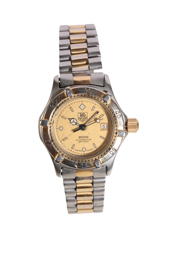 TAG HEUER LADY'S 2000 PROFESSIONAL STAINLESS STEEL AND GOLD PLATED BRACELET WATCH