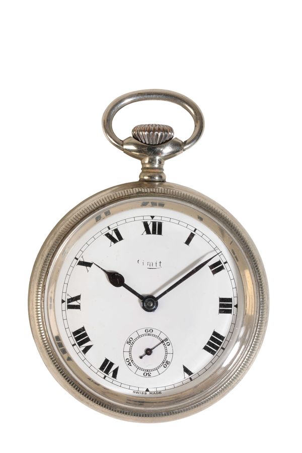 A GENTLEMAN'S NICKEL-PLATED OPEN FACE POCKET WATCH