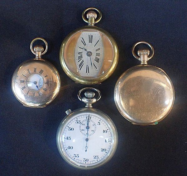 A GOLD PLATED HALF HUNTER POCKET WATCH