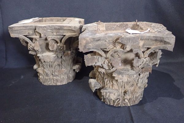 PAIR OF CARVED OAK CORINTHIAN CAPITALS