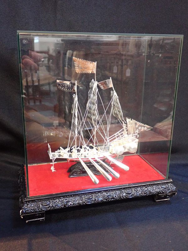 A CHINESE SILVER-PLATED MODEL JUNK