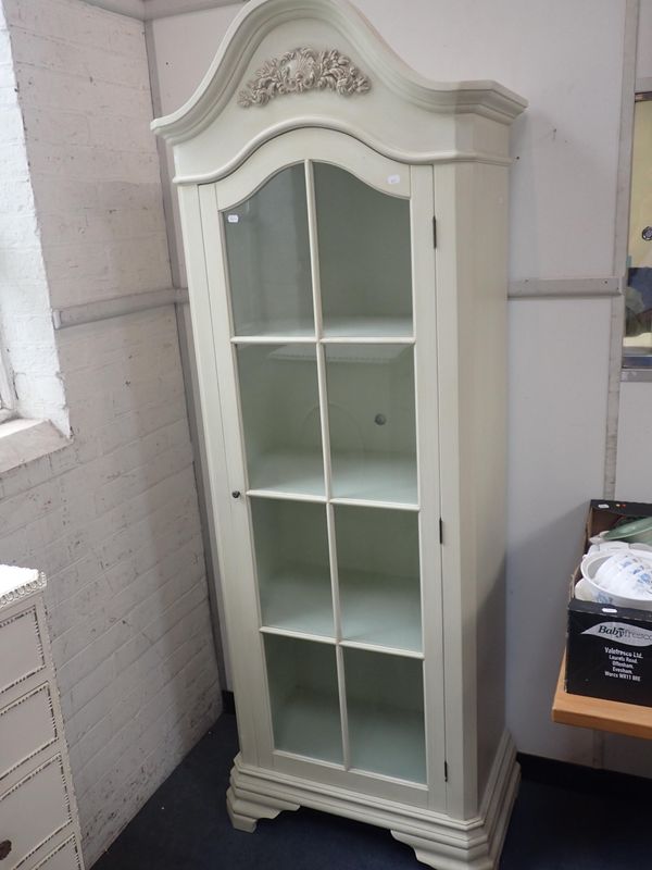 A FRENCH STYLE PAINTED GLAZED CABINET