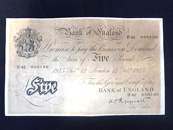 A  FEB 14th 1945 FIVE POUND NOTE