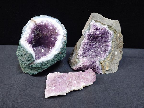 THREE AMETHYST GEODE SECTIONS