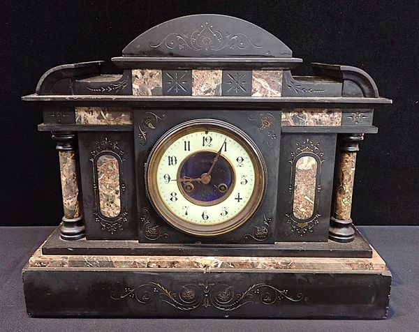 A VICTORIAN SLATE AND MARBLE CLOCK