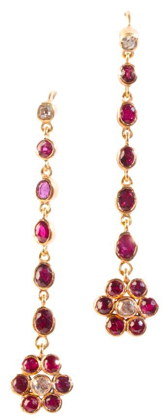 A PAIR OF RUBY AND DIAMOND DROP EARRINGS