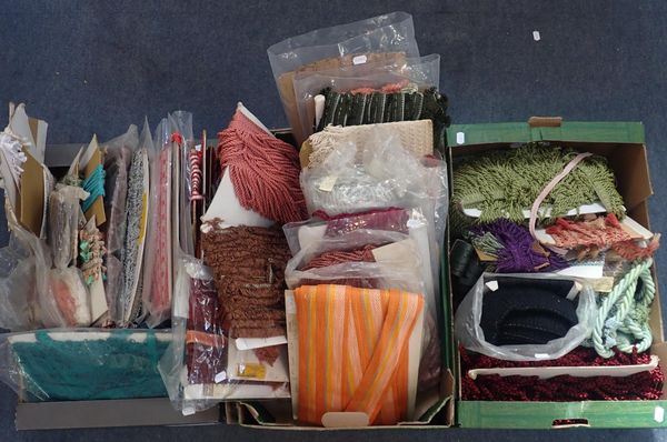 A QUANTITY OF UPHOLSTERY BRAIDS AND TRIMS