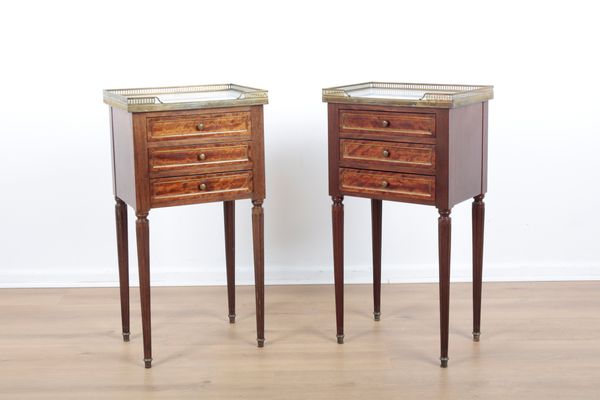 A PAIR OF MAHOGANY LOUIS XVI STYLE BEDSIDE CABINETS