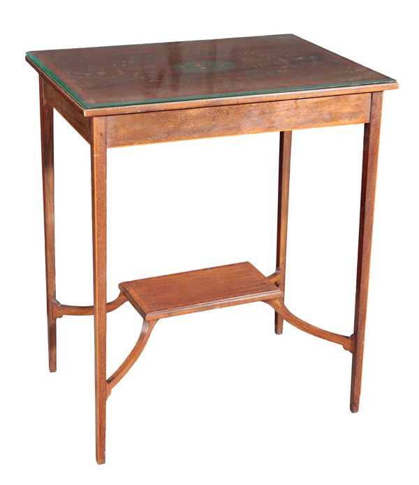 AN EDWARDIAN MAHOGANY AND POLYCHROME PAINTED OCCASIONAL TABLE