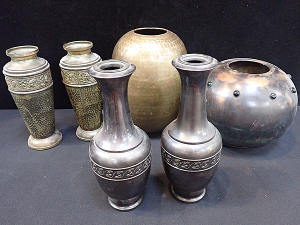 A PAIR OF BRONZED VASES
