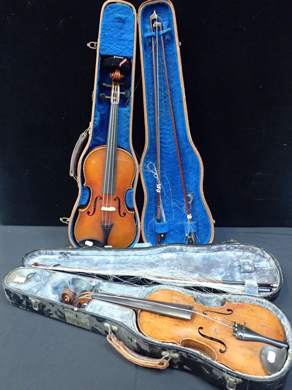 TWO CASED VIOLINS, ONE BEARING THE LABEL OF A PARIS MAKER 1805