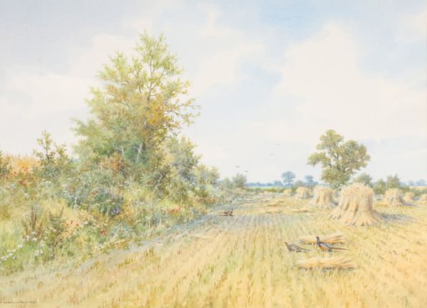 *COLIN BURNS (B.1944) 'Feeding on the Stubble'