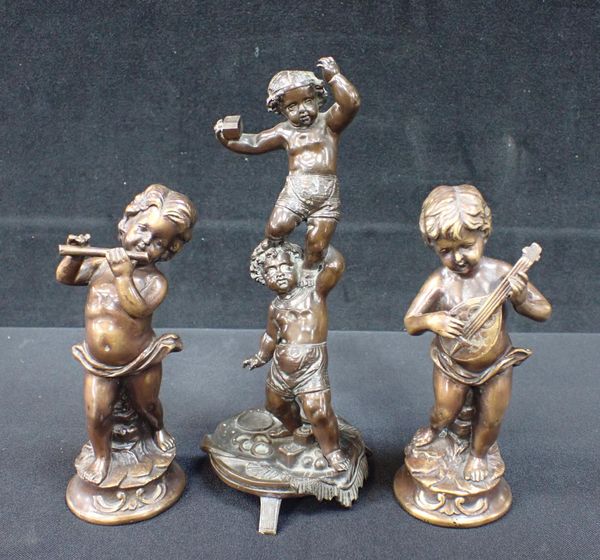 A BRONZE CHERUB GROUP, SIGNED H. PERROT