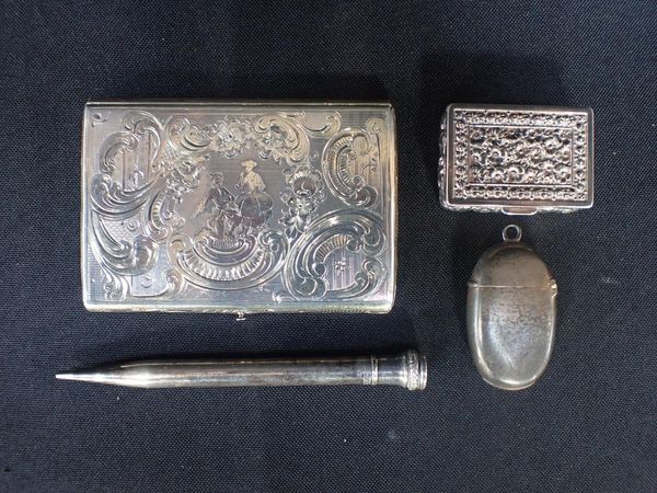 A 19th CENTURY WHITE METAL CARD CASE